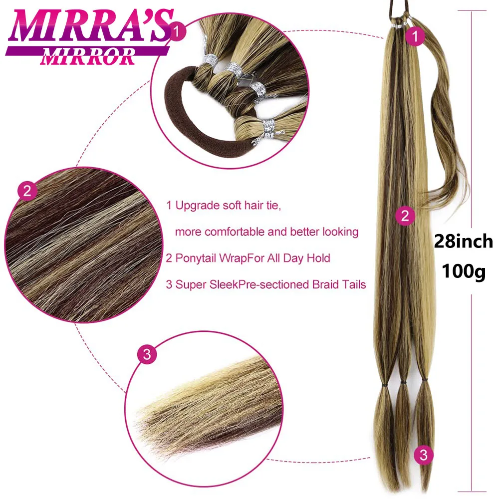 28 Inch Long DIY Braided Ponytail Extension with Hair Tie Straight Wrap Around Hair Extensions Ponytail Synthetic Hairpiece 100G fake hair extensions