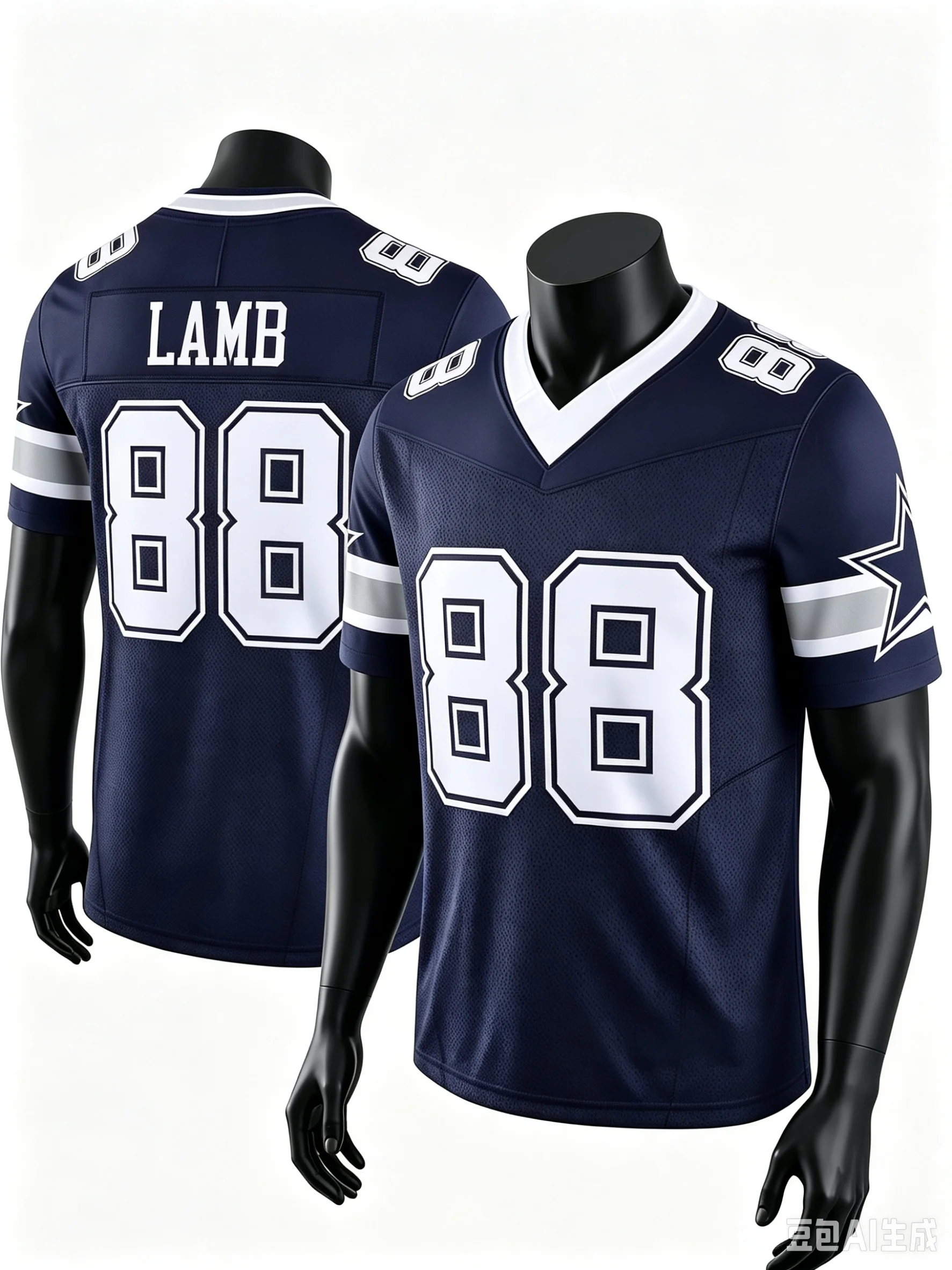 Männer Dallas # 88 CeeDee Lamb Navy Heimtrikot mit Name und Nummer, V-Ausschnitt, Kurzarm, atmungsaktiv, für Fans, Sport, Alltag, Familienoutfit.
