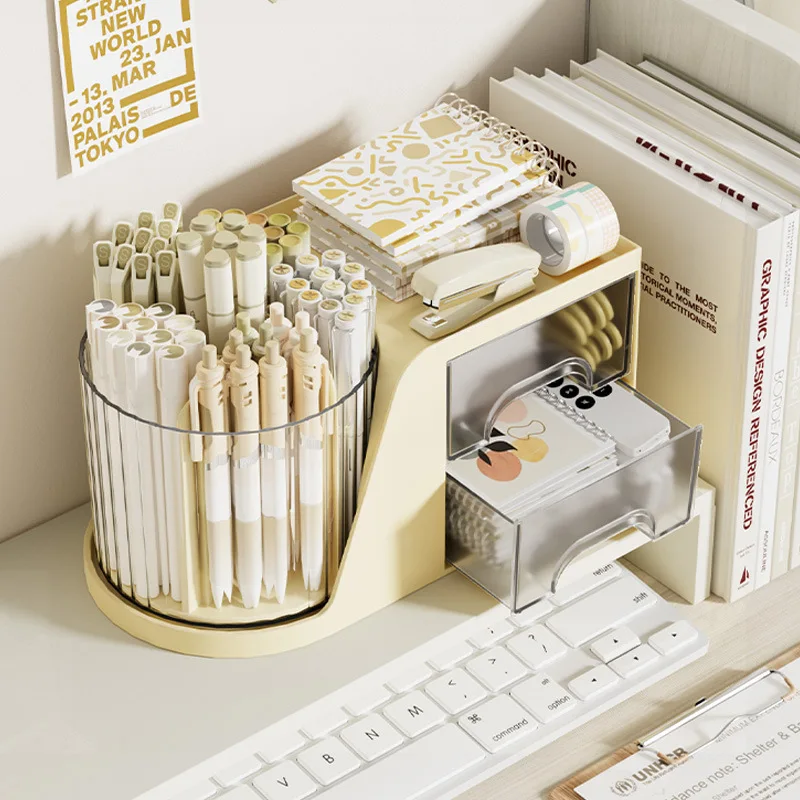 2 in 1 Rotating Base Makeup Organizer Large Capacity Cosmetic Brush Holder Desktop Sundries Jewelry Nail Polish Storage Box 4