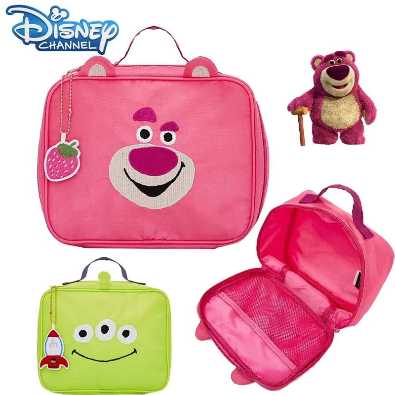 Disney Lotso Cosmetic Bag Cute Cartoon Strawberry Bear Girls Students Portable High Capacity Toiletries Travel Suit Storage Bag