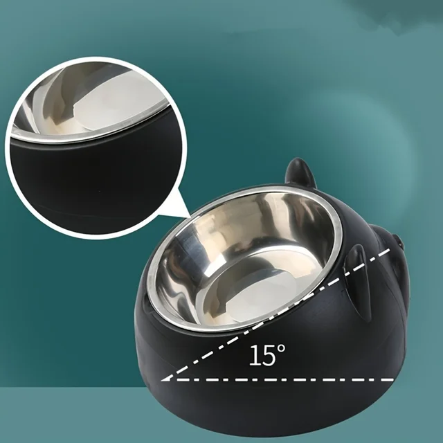 1pc Elevated Stainless Steel Cat Bowl, Inclined Food & Water Dish with Cute Ear Stand, Neck Protection Design for Cats 3