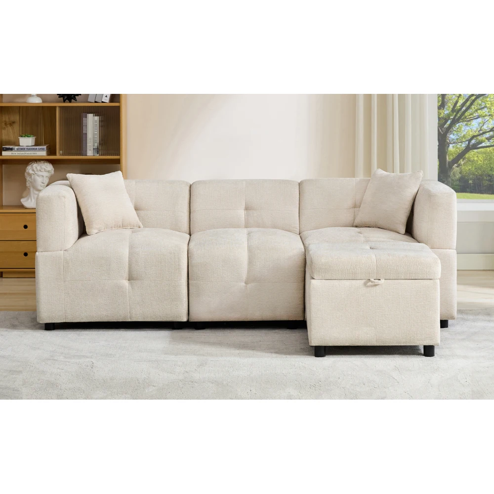 3-Sitzer-Sofa, mit Stauraum, L-förmiges Ecksofa mit abnehmbarem Fußhocker und 2 Kissen, geeignet für Wohnzimmer, Büro – Detail 23