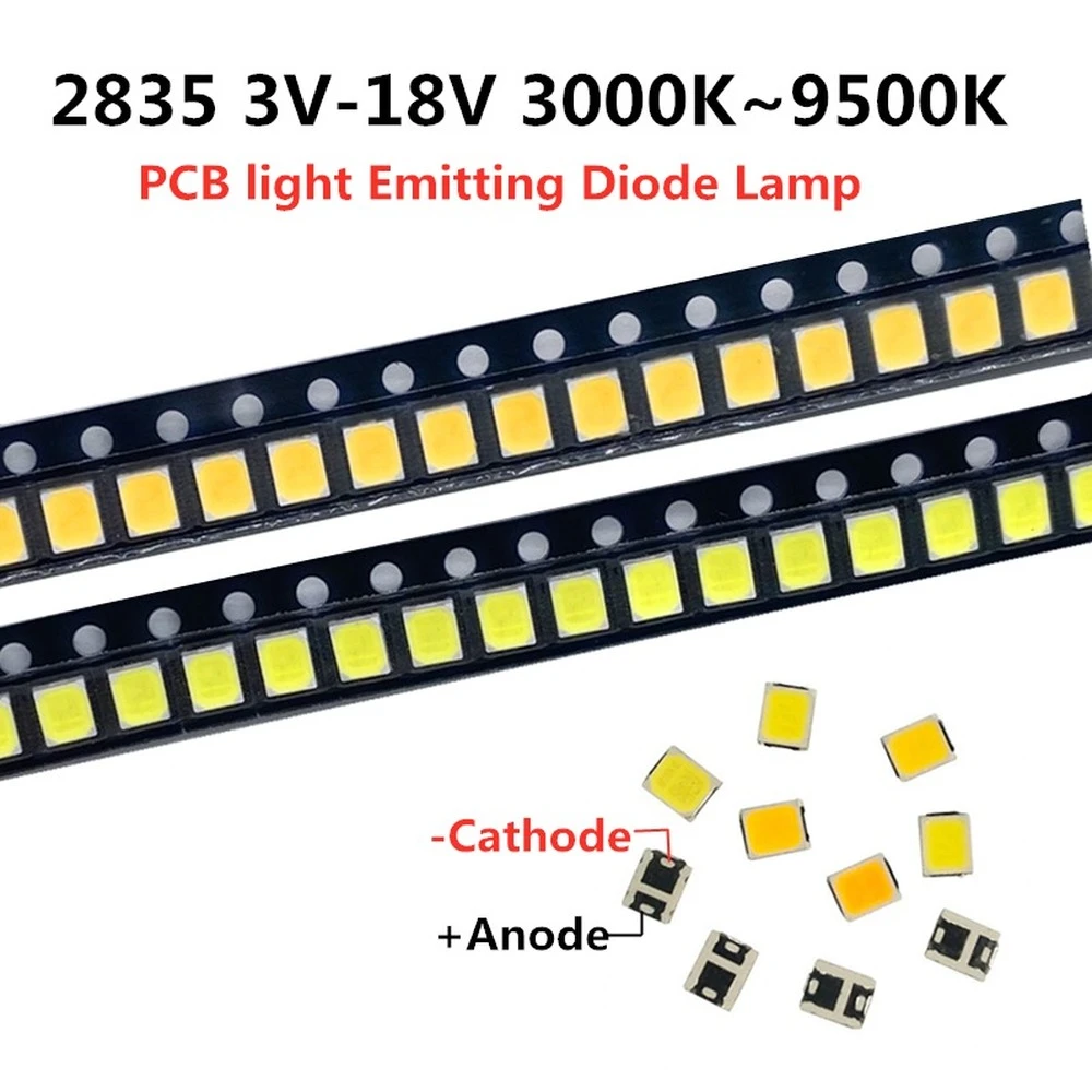 100pcs High Brightness 2835 SMD LED Chip 1W 18V 9V 6V 3V 130lM Cool