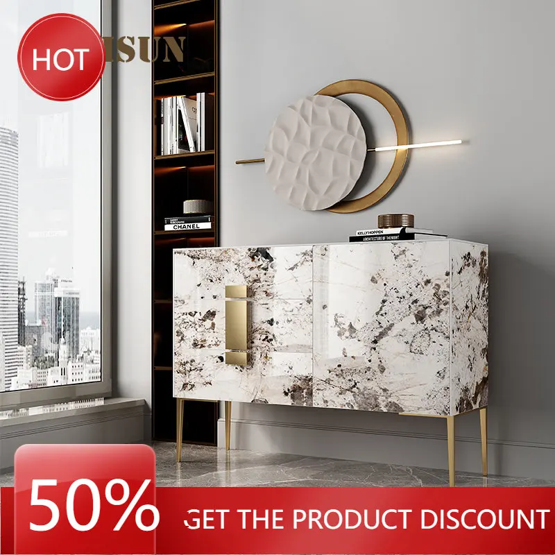

Stainless Steel Marble Edge Ark Dining Room Home Furniture Side Cabinet Minimalist Modern Rectangle Mesas