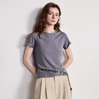 T-shirt Femme TOYOUTH Printemps 2026 Nouveau Top Polyvalent en Lyocell et Lin Coupe Ajustée Amincissante et Fraîche 3