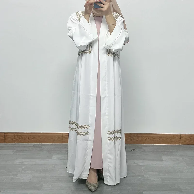 Women Eid Muslim Dubai Cardigan Embroidery Abayas Ramadan Morocco Abaya Kaftan Vestidos Modest Long Robe Patchwork Belt
