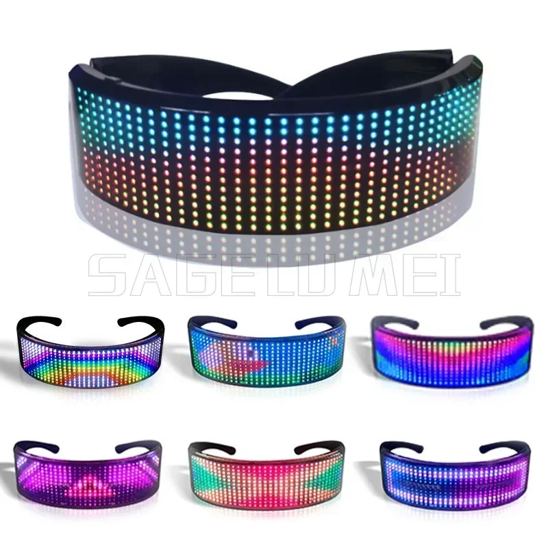 새로운 미래 지향적 인 V1 V2 블루투스 DIY Led 안경 할로윈 바 다이나믹 풀 컬러를위한 프로그래밍 가능한 빛나는 빛나는 전자 소품