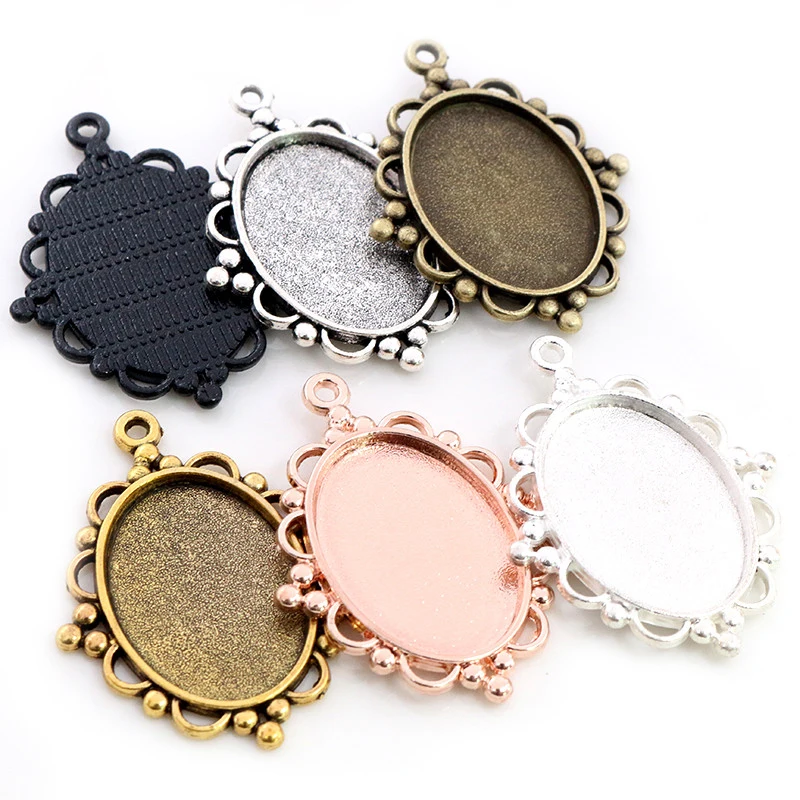 10pcs 18x25mm 내부 크기 7 색 도금 클래식 스타일 카메오 카보 숑 기본 설정 매력 펜던트 목걸이 결과