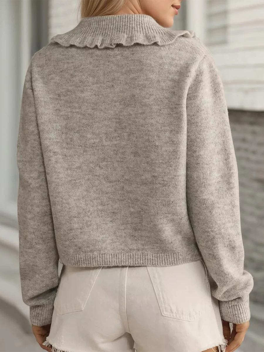 Ladies V-Neck Pullover Sweaters Cozy Knitwear with Ribbed Trim and Long Sleeves for Chic Autumn Fashion Statement