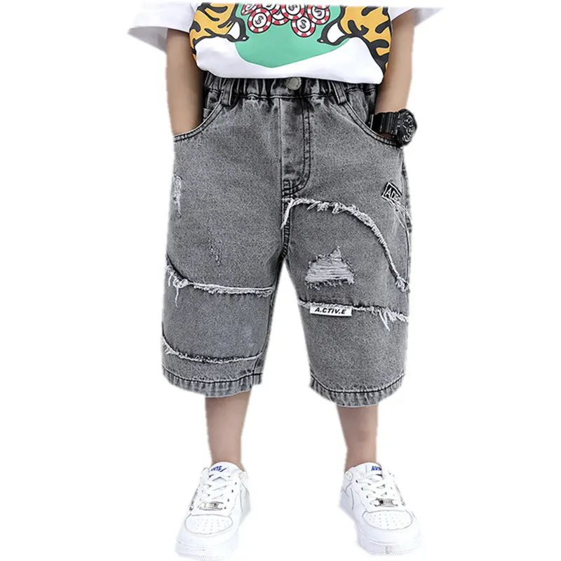 Baby Boys Shorts Casual Retro Grey Elastic Waist Loose Summer Toddler Kids Fashion Short Jeans Children Clothes 2 To 9Yrs |