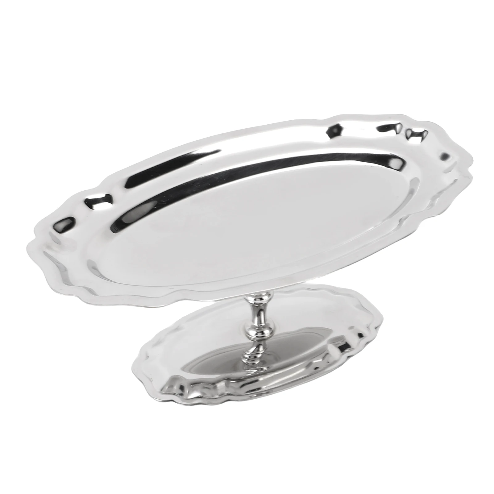 Footed Dessert Stand Footed Dessert Serving Tray 304 Stainless Steel Oval Footed Display Serving Plate for Ice Cream Salad Fruit