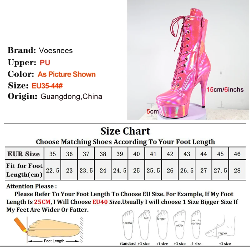 Rose Red Laser 15CM/6Inch Exotic Pole Dancing Boots Night Light Holographic Reflective Stripper Platform Party High Heels Shoes