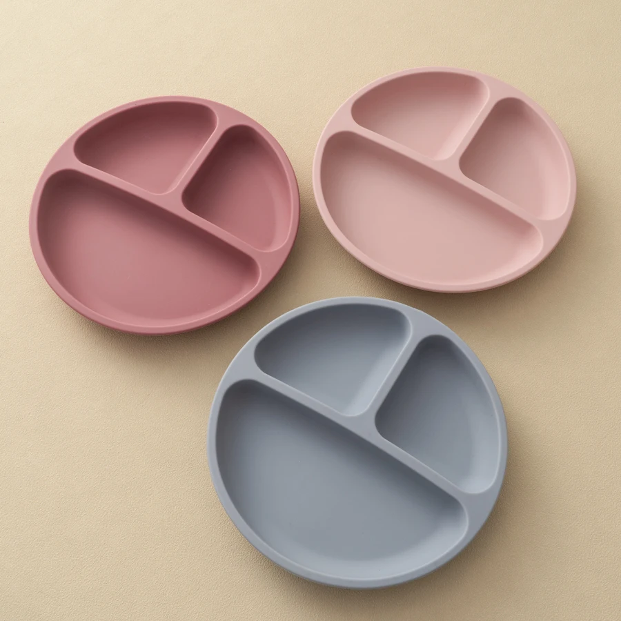 BPA Free Solid Color Dishes Children Dishes Suction Plates Silicone Baby Dining Plate For Toddlers Baby Training Feeding Bowl 2