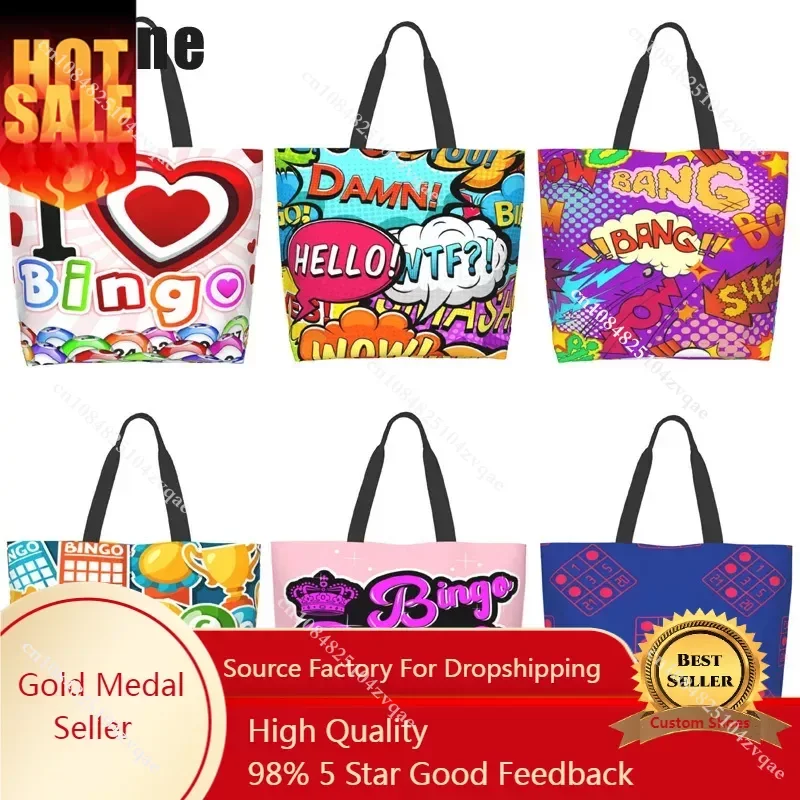 I Love Bingo Game Funny Handbags Shoulder Bags Casual Shopping Girls Tote Bag for Women Folding Reusable Shopping Bags