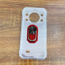 Durable Soft TPU Silicone Case with Back Finger Ring and Bracket for Case & Holder (Transparent C Red)