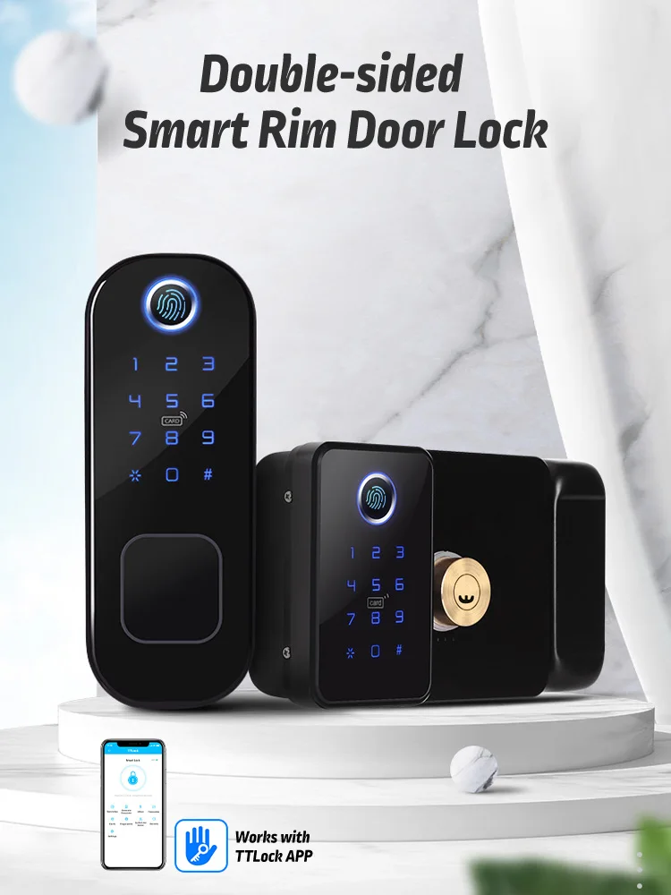 New Dual System Double Side Fingerprint IP66 Waterproof Outdoor Gate Bluetooth TTLock App Passcode Rfid Card Smart Door Lock