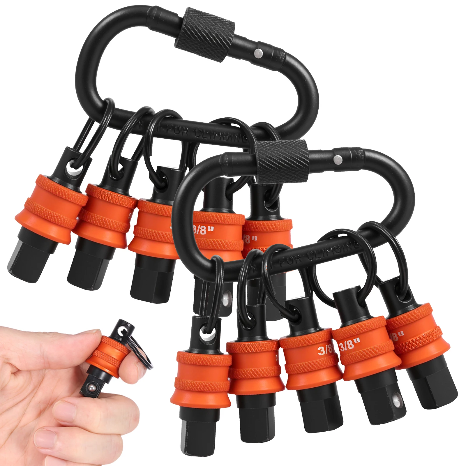 12-Pack 1/4 Inch Hex Shank Bit Holder Keychain Set – Quick-Release Screwdriver Bit Extender With 2 Black Carabiners, Aluminum Alloy, For Impact Drivers & Electric Screwdrivers