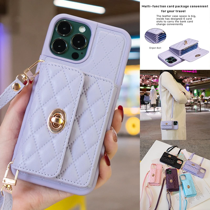 

Wallet Small Fragrant Wind Organ Card Bag Metal Buckle Leather Case For iPhone 14 Pro Max 13 12 11 SE 2022 X XS XR 8 7 6 6S Plus