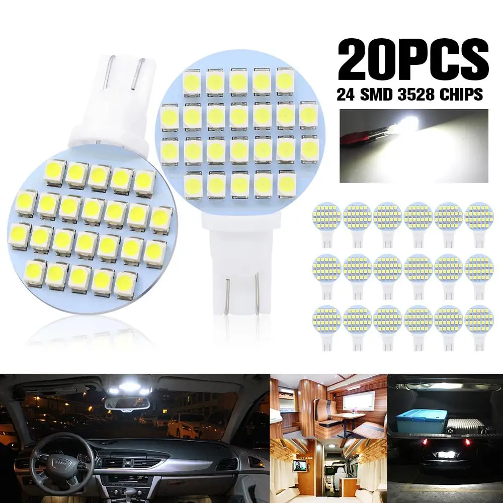 �ڵ��� ���̵� ����Ʈ ȭ��Ʈ ���� ����Ʈ, 3528 Ĩ �� ���� ����, ���� ���� ����, DC 12V, T10, 168, 194, W5W, 24 SMD LED, 20X