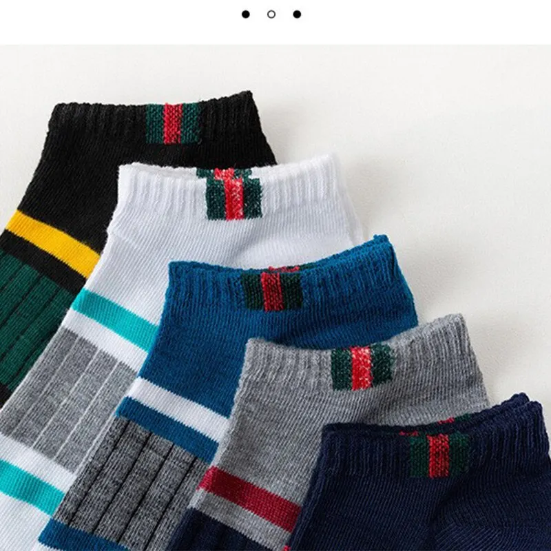 Boat socks 5 pairs mens casual simple sweat absorbing breathable vertical bar parallel bars movement tube