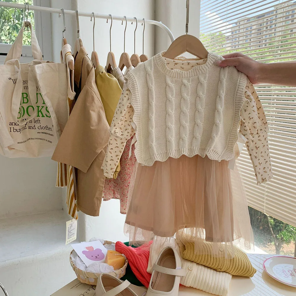 Kids Knitted Vest Girls Sweater Waistcoat Jacket