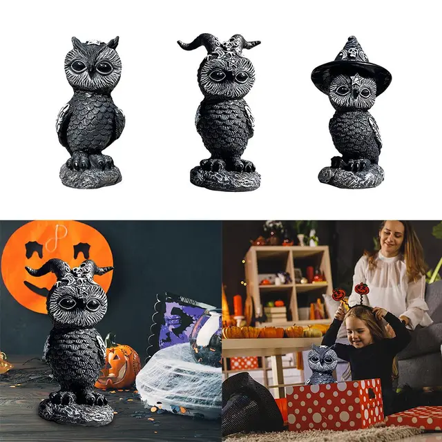 Halloween Party Mágikus Fekete Bagoly Művészet Gyűjthető Figura Boszorkány Kalap Díszek Szobor Állati - Image 3