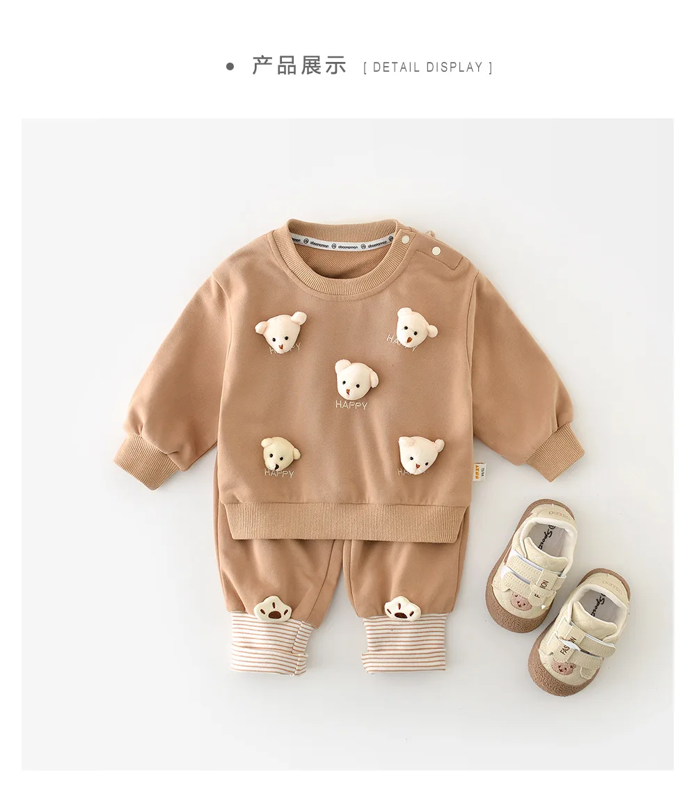 Description Picture 3 of itemBaby Clothing Set 2025 Spring New Five Bear Head Boy's Suit Newborn Cartoon Two-piece Set Sweater+pant