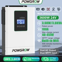 POWGROW Onduleur Solaire Hybride 12KW 6.5KW 5KW 3.6KW Double Sortie MPPT 220V 24V 48V Entrée PV Max 500V Chargeur Solaire 160A avec BMS 5