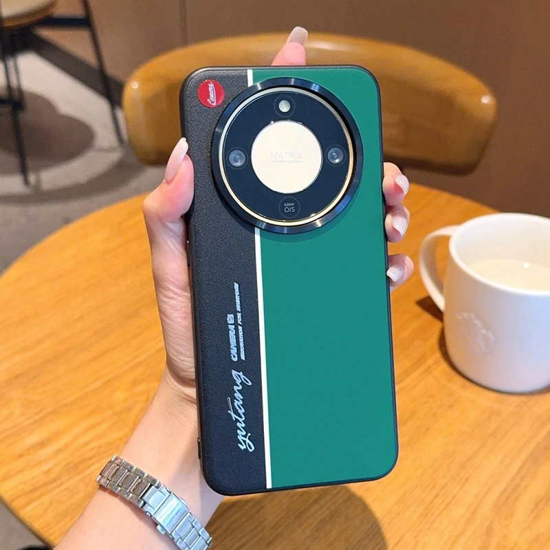 Electroplated Leather Fluorescent Color-Block Anti-Drop Phone Case