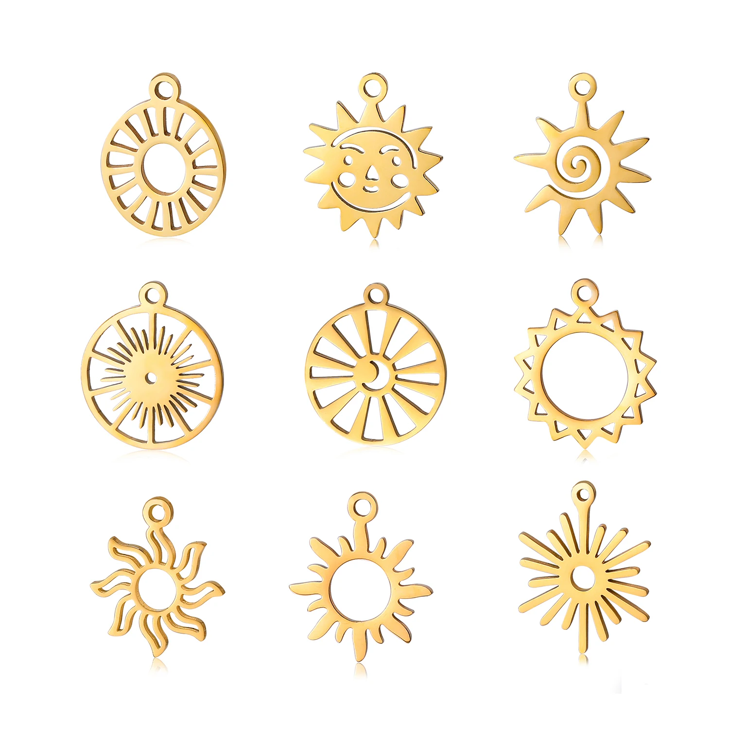 

5pcs 18K Gold PVD Plated Stainless Steel Charms Sun Charms DIY Necklace Bracelet Earrings Pendant Jewelry Accessories Wholesale