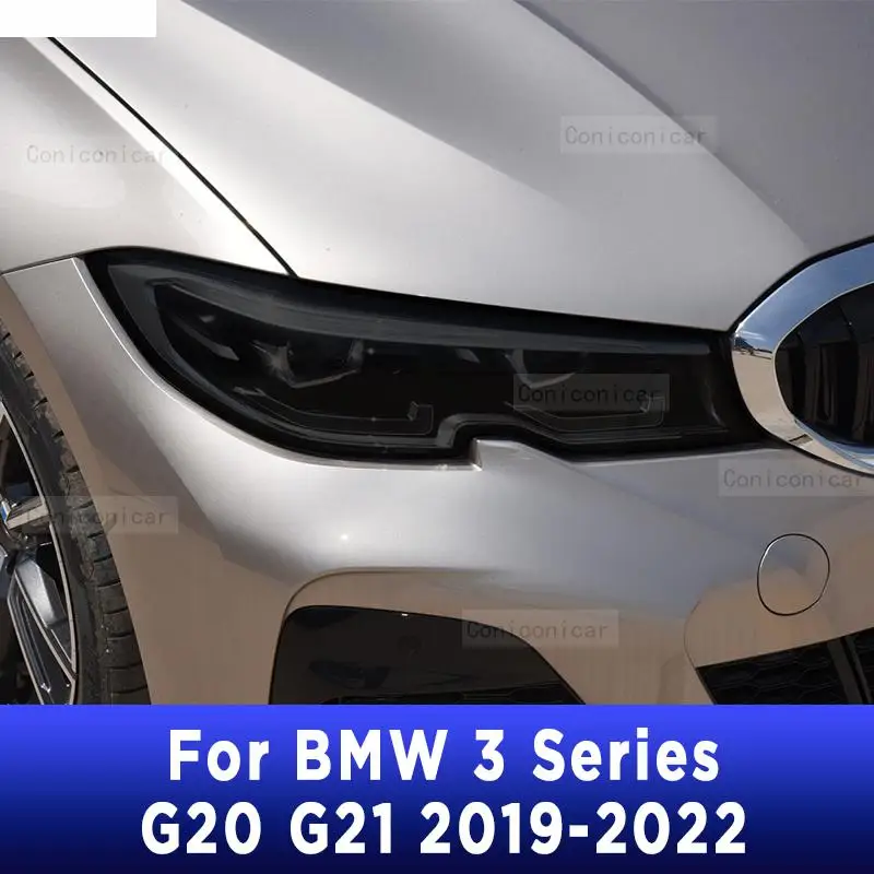 

2 Pcs Car Headlight Protective Film Cover Headlamp Transparent Black TPU Sticker For BMW 3 Series G20 G21 2019-2022 Accessories