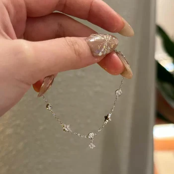 S925 Silver Zircon Bracelets Women Korean Fashion Sweet Girls Sparkling Hollow Delicate Chain Bracelet Party Fine Jewelry Gifts