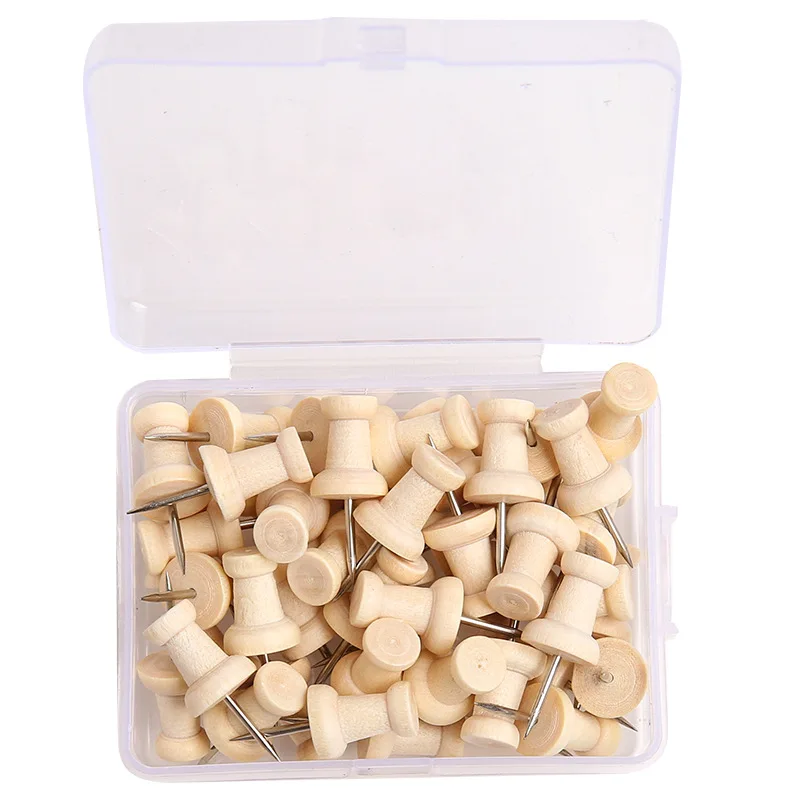 50pcs/box Wooden Clips Push Pins, Wall Wood Boards Maps Calendars Photos Thumbtacks School Office Supplies Stationery