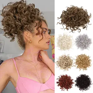 Messy Curly Hair Bun Scrunchies Extensions Synthetic Drawstring Ponytail Light Brown Large Thick Updo Hair Pieces For Women