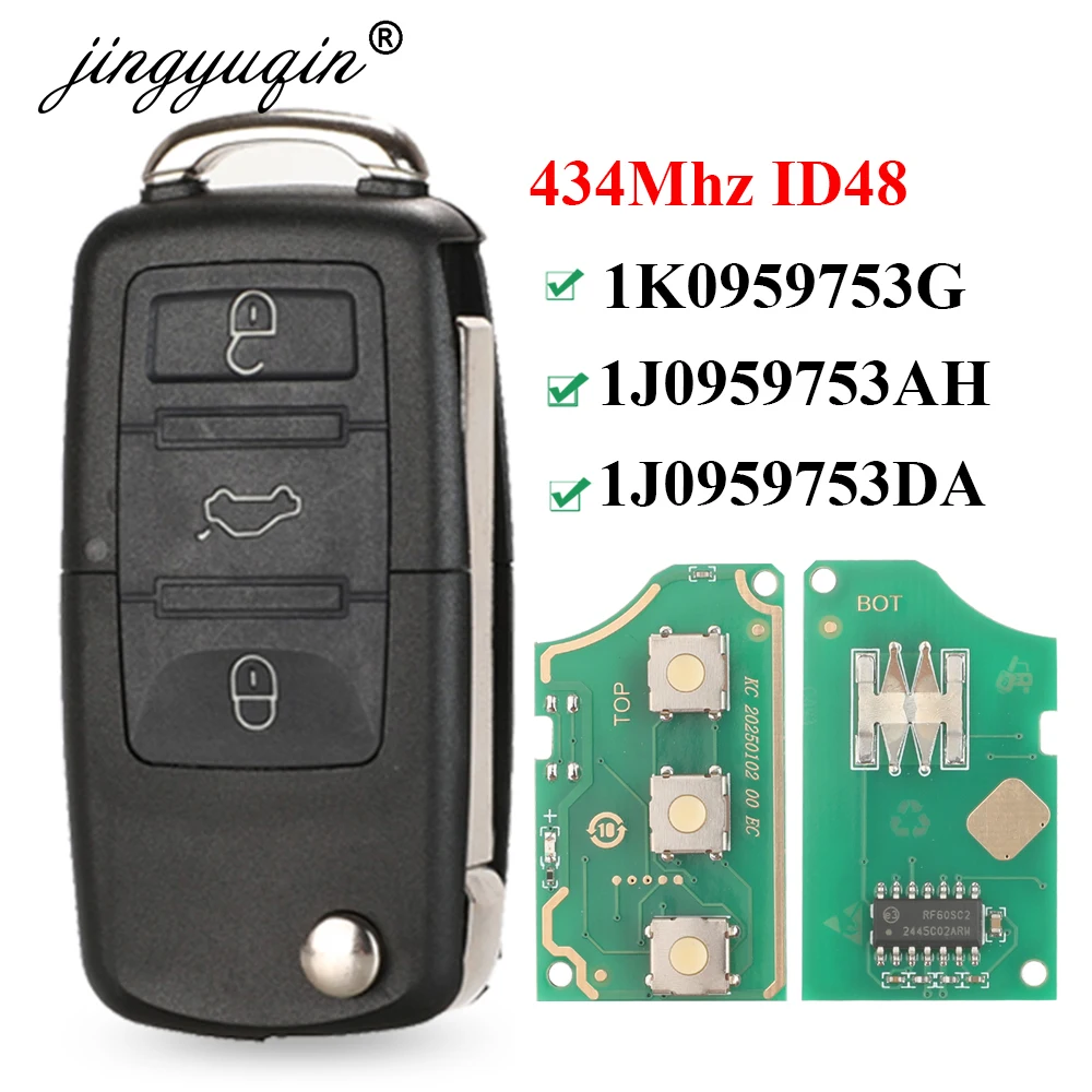3 Button Flip Remote Car Key Fob For VW PASSAT Polo Skoda Seat Polo/Golf/Beetle 1J0959753 DA/AH 1K0959753G 434Mhz ID48