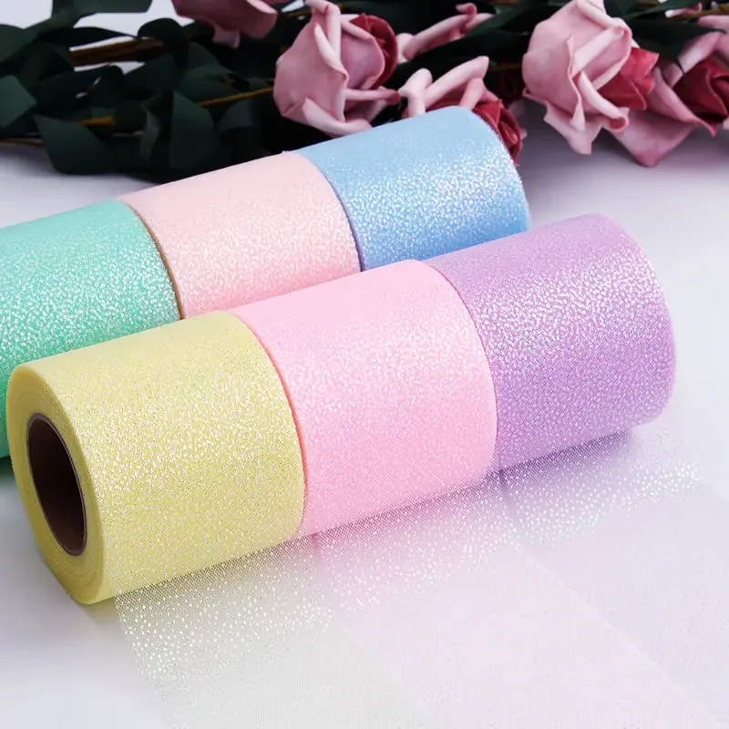 DIY Korean Style Holographic Silver Dot Mesh Roll Rainbow Small Dot Bow Accessory 6cm*25 Yards Clothing Accessory Set
