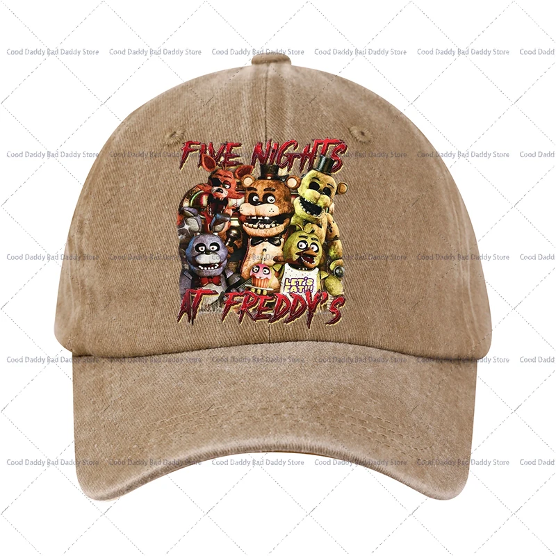 Vintage Washed Cartoon Baseball Cap with Five Nights at Freddy's Print