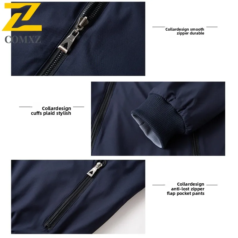 COMXZ 2025 New Spring Autumn Men Reversible Coat Mid Age Lapel Jacket Loose Fit Big Size Top Waterproof Windproof windbreaker