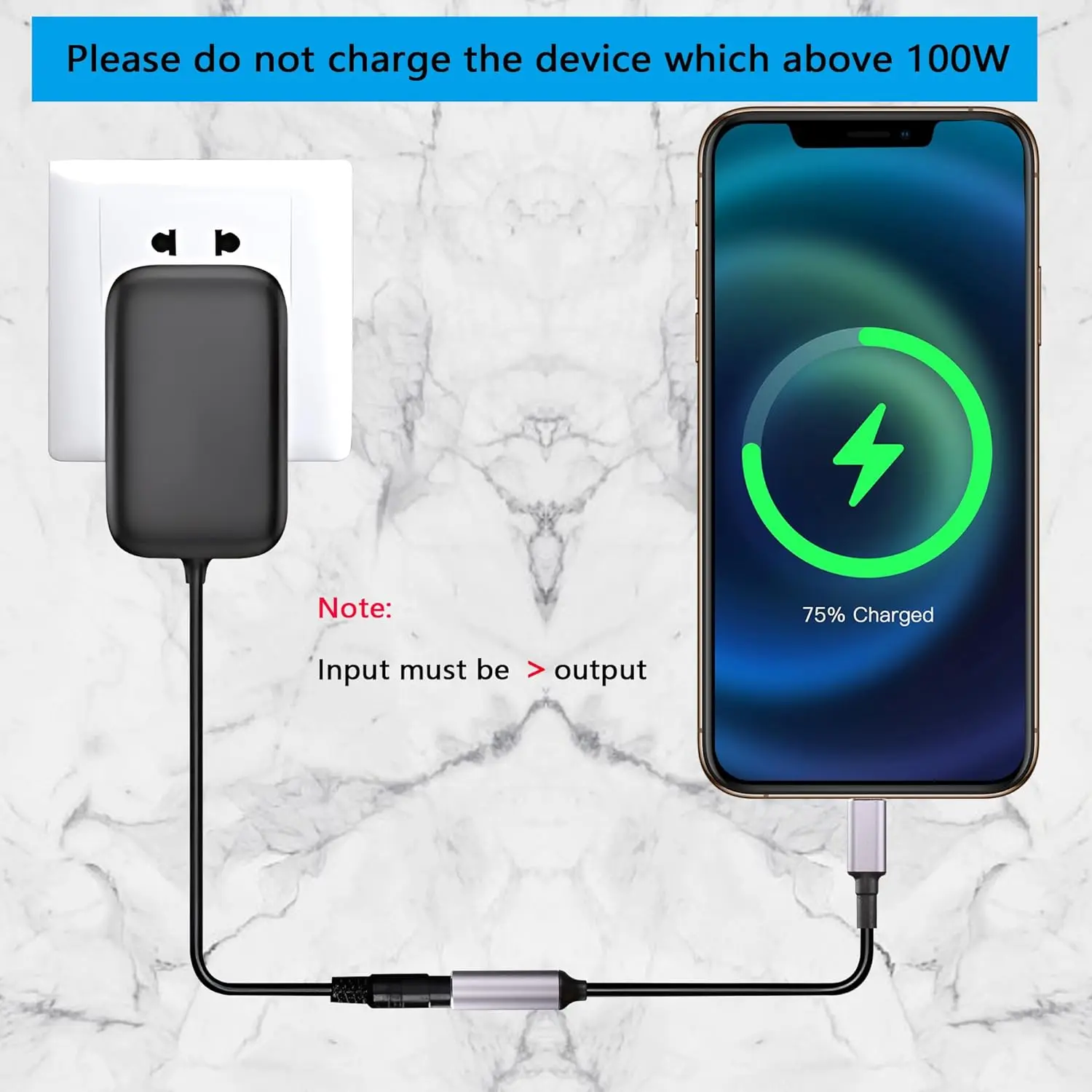 PD 100W DC 7.4mm x 5.0mm Female(7.4 x 0.6mm) Input to USB Type C Male Power Charging Cable, 100W DC7450 to Type C Cable with PD