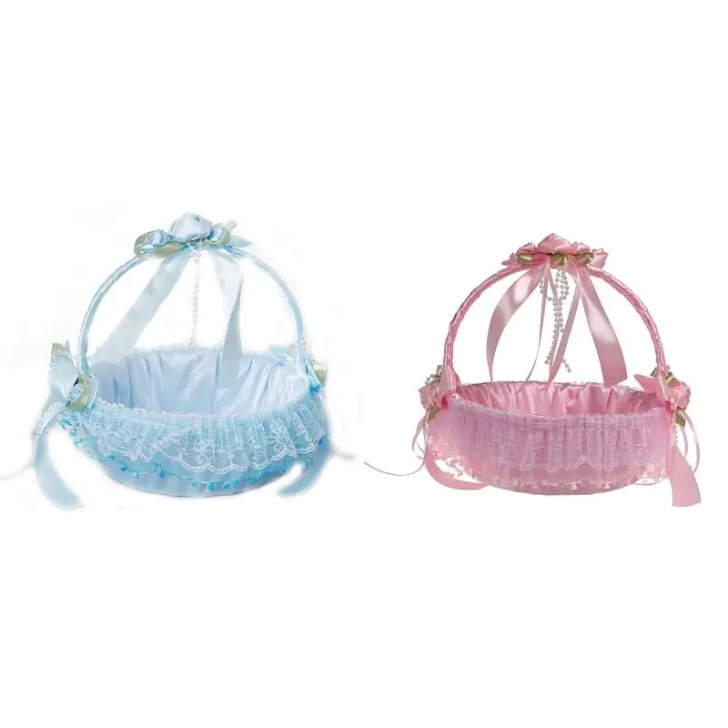 

Wedding Ceremony Party Rose Flower Girl Basket Exquisite Colored Lace Cloth for Graduation Banquet Party Special Events Dropship