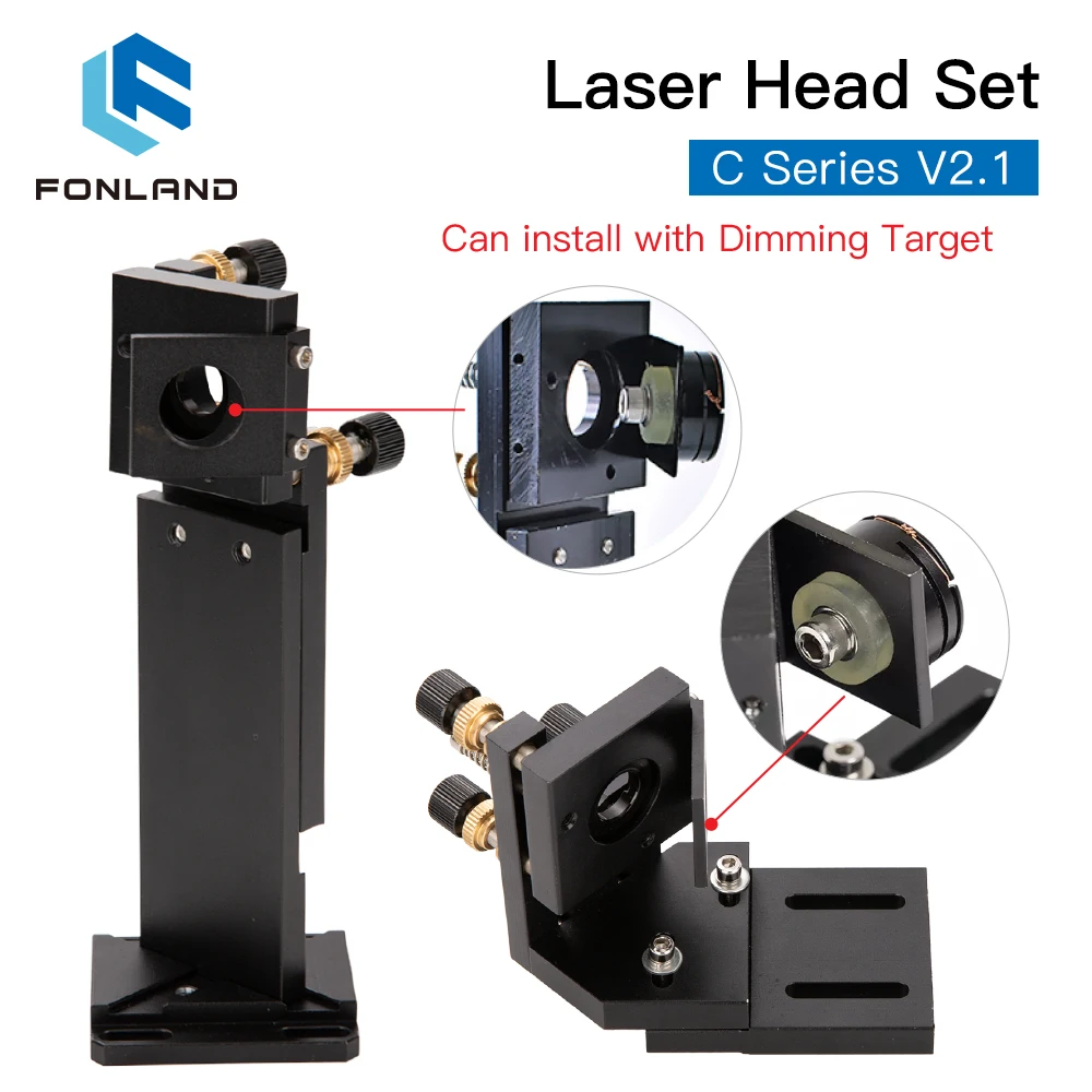 FONLAND CO2 Laser Head Set Lens D18 FL38.1 D20 FL50.8/63.5/101.6mm Integrative Mount Dia25 Mirror for Laser Cutting Machine