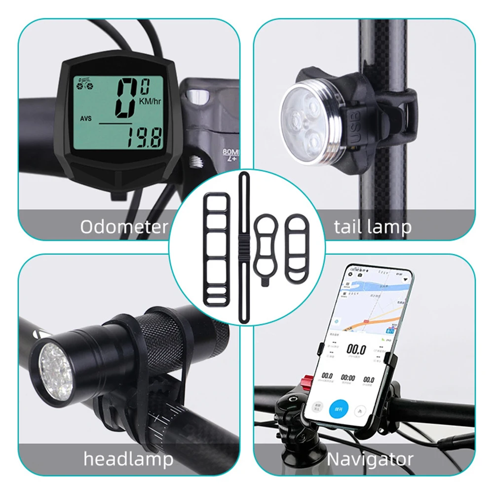 Bicycle Headlight Strap Silicone Band Torch with Small Hook Cycling Waterproof Non Slip for Light Speaker GPS