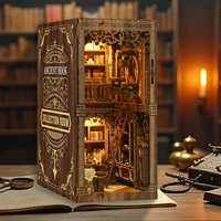 DIY Book Nook Kit Wooden Mini Doll House 3D Puzzle Assembly Model Bookend With LED Light Bookshelf Insert Decor Creative Gifts