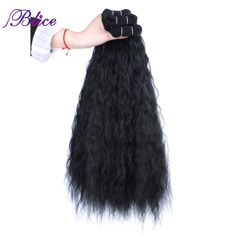 Blice Synthetic Hair Bundles Kinky Straight Curly Hair Pieces Double Weft Weaving Three Pcs Deal For Women