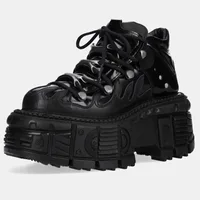 2025 Cowhide Rock Spanish Dark Muffin Punk Leather Men and Women with The Same Metal High-top Platform Dad Shoes