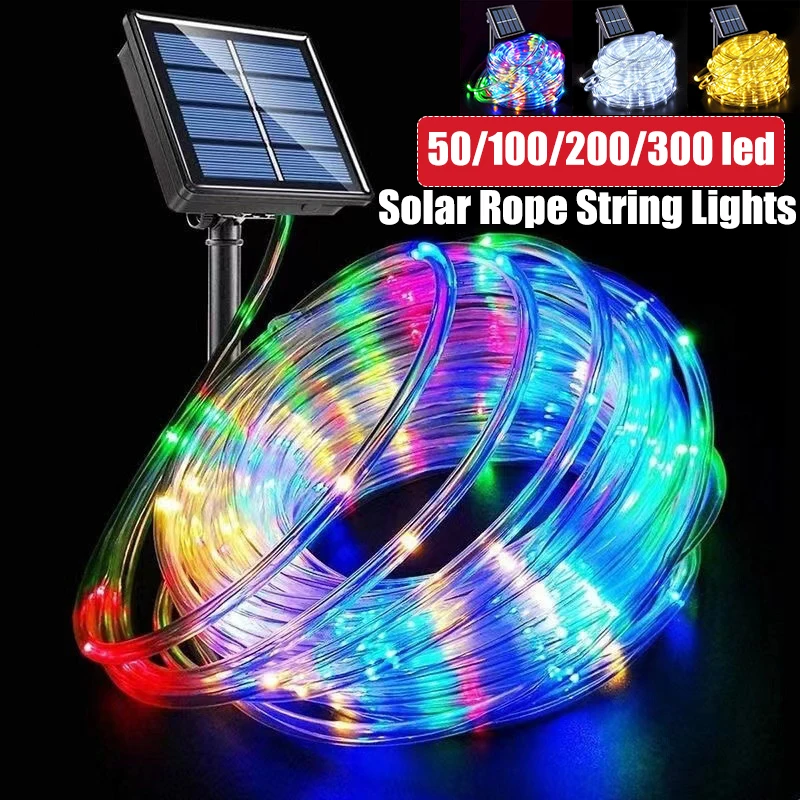 Outdoor Solar Tube Rope Led Light Garden Christmas Decoration Fairy String Light /22M/12M/7M Outdoor Wedding Party Led Lamp