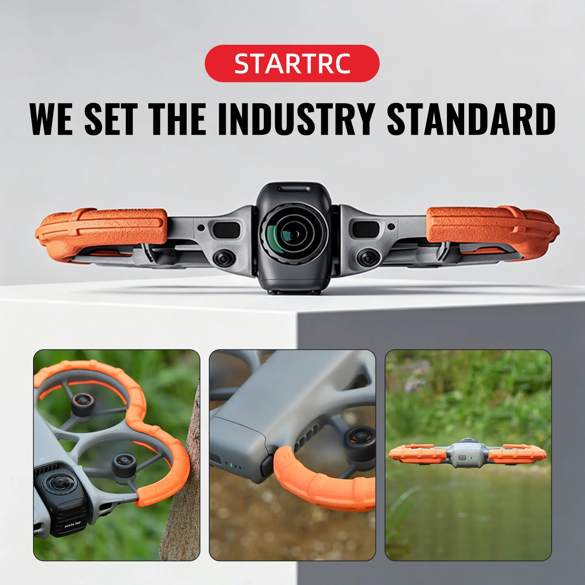 Protection d'hélices DJI Avata 360 installée sur le drone, anneau anti-chute orange visible