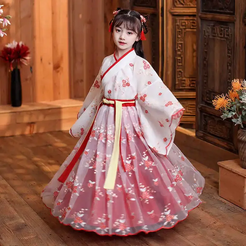 

Chinese silk robe Costume Girls Children Kimono China Traditional Vintage Ethnic antique dress Dance Costume cosplay Hanfu set