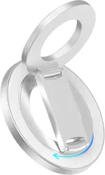 Universal Double Magnetic Phone Holder and Stand with Grip Rings (Silver)