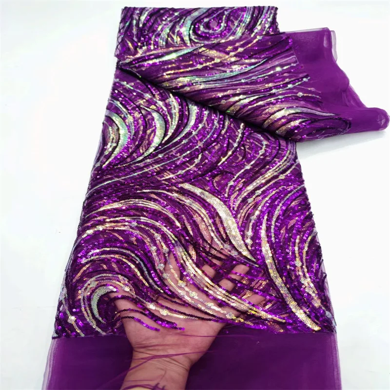 

Purple/Gold latest blue sequins African Lace Fabric 2024 High Quality Nigerian for Women Party Embroidery french Lace Fabric